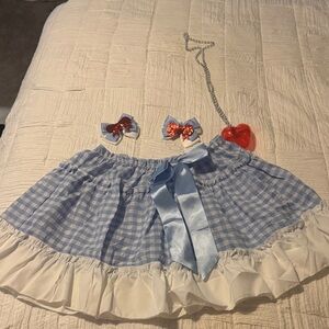 Dorothy - wizard of oz Blue and White Gingham Skirt with Red Heart Accessories